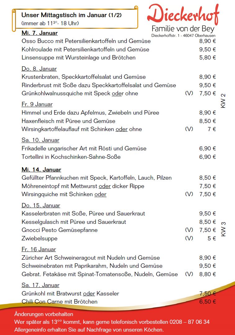 unsere wechselnden Mittagstischangebote