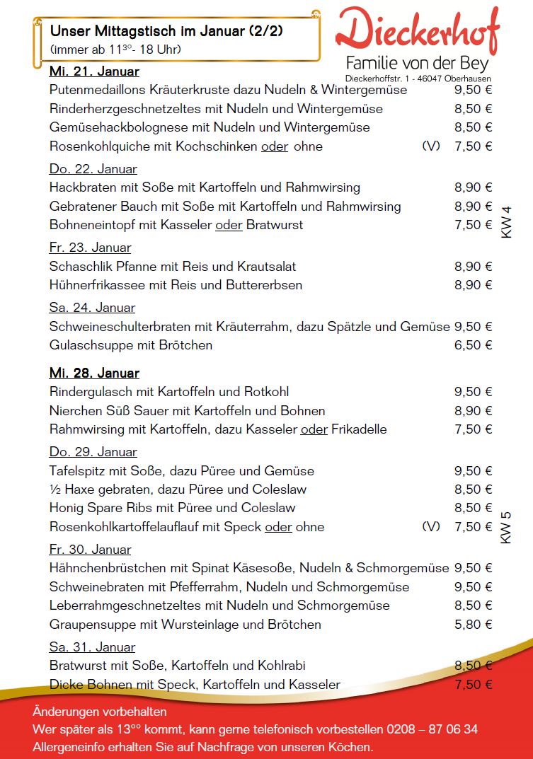 unsere wechselnden Mittagstischangebote