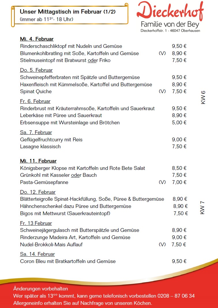 unsere wechselnden Mittagstischangebote