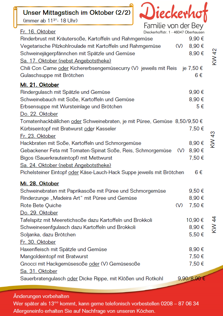 unsere wechselnden Mittagstischangebote